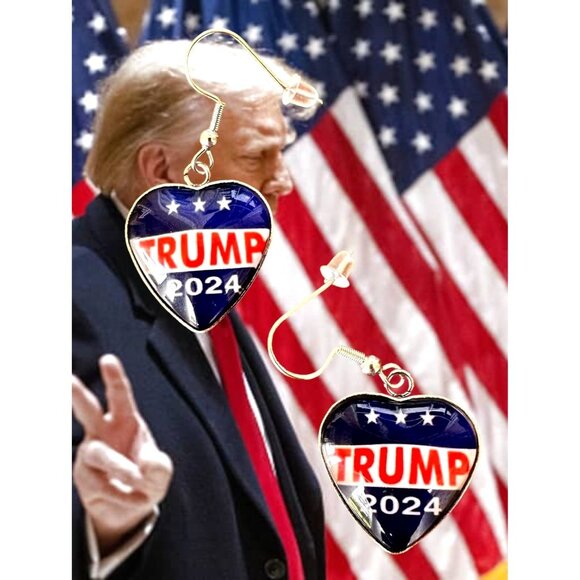 Trump 2024 MAGA Earrings Patriotic New Heart Shaped Dangle Hooks Electi… - Picture 1 of 12